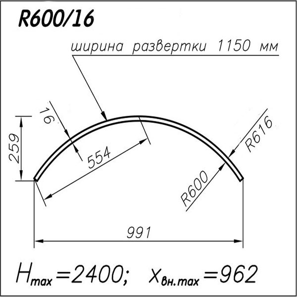 Панель R600 16 мм вогнутая